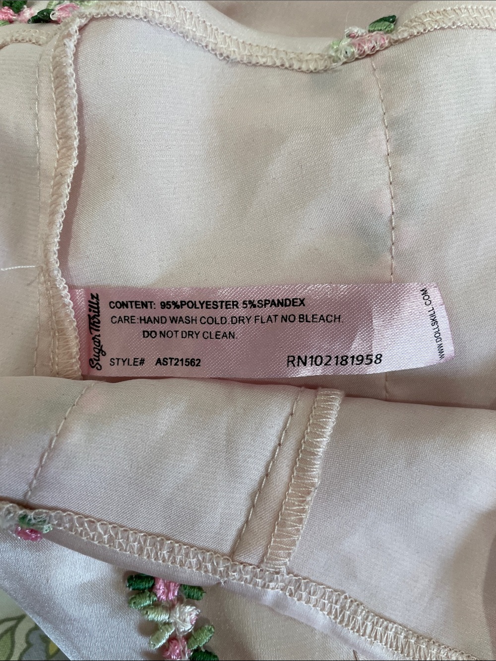 Sugar Thrillz Pale Pink Satin Floral-Trim Bustier Crop - Picture 7 of 7